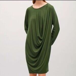 COS Olive green drape front jersey dress